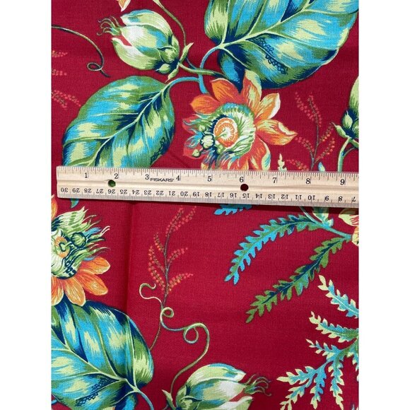 Red Floral Fabric Green Orange Pattern 44" X 92" Cotton Duck Sewing Craft - Picture 2 of 3